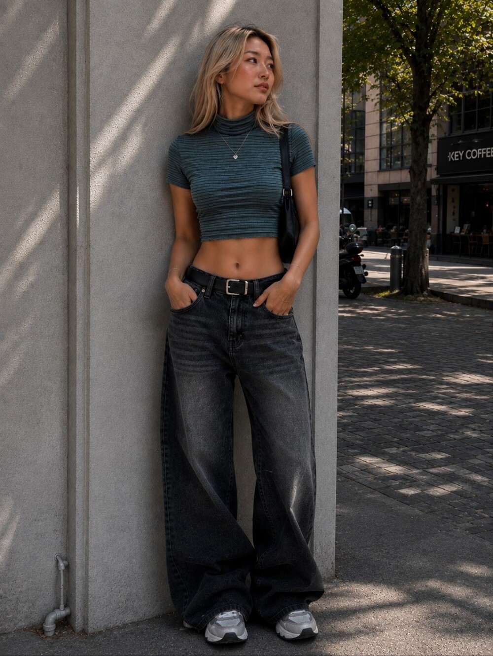 Vintage Simpatico Striped Green Mock Neck Crop Top Y2K Stretch Made in Canada S